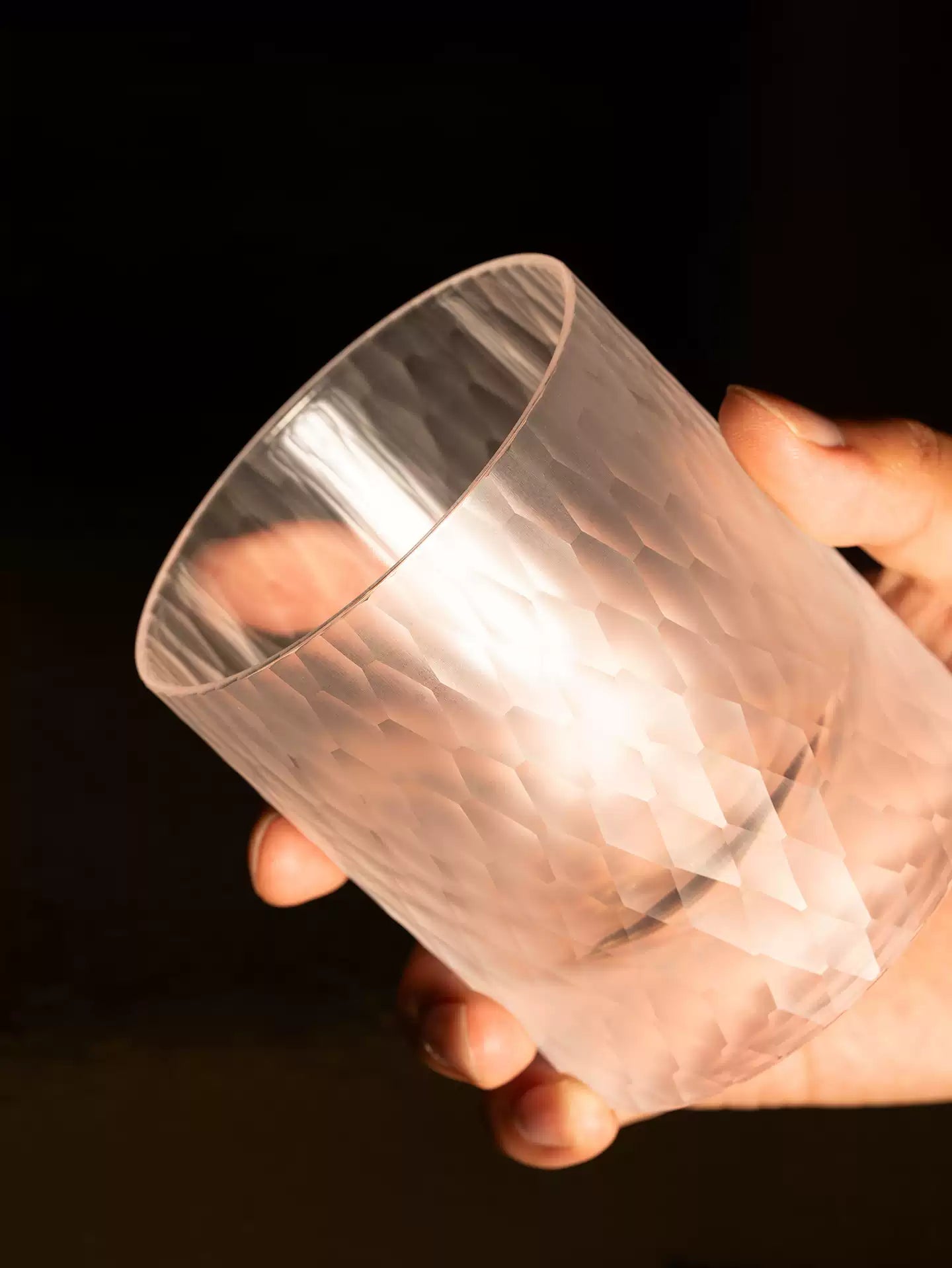Handmade Frosted Whiskey Glass 300ml | Diamond Cut Flat-Bottom Tumbler with Gift Box