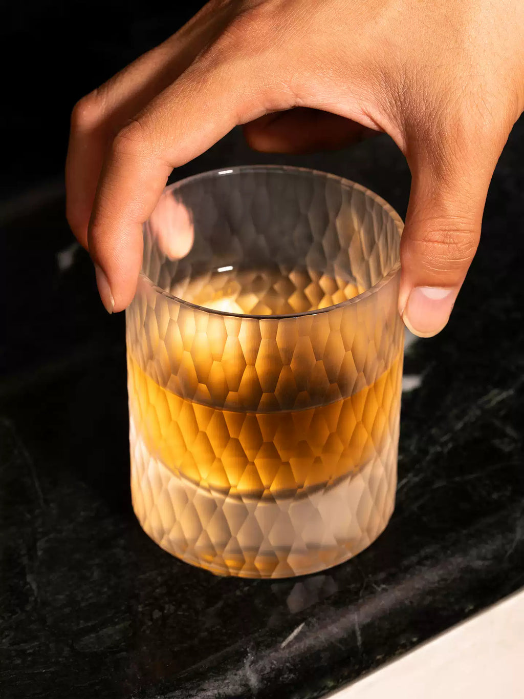 Handmade Frosted Whiskey Glass 300ml | Diamond Cut Flat-Bottom Tumbler with Gift Box