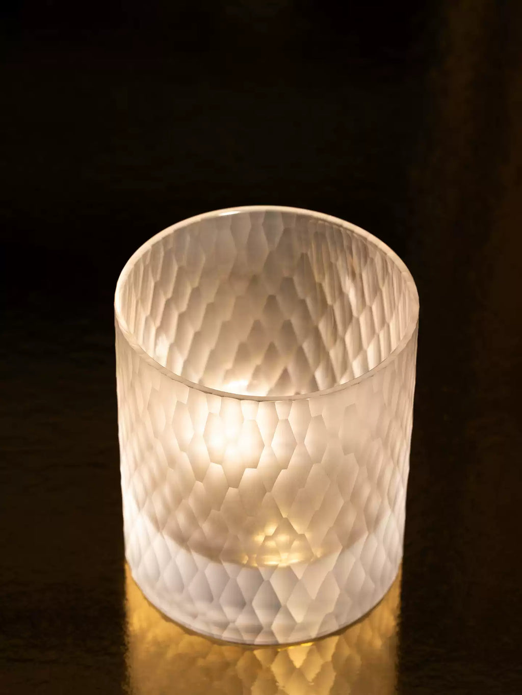Handmade Frosted Whiskey Glass 300ml | Diamond Cut Flat-Bottom Tumbler with Gift Box